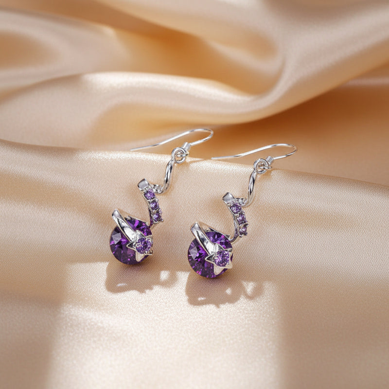 Purple Zircon Spiral Ear Hook Earrings Purple