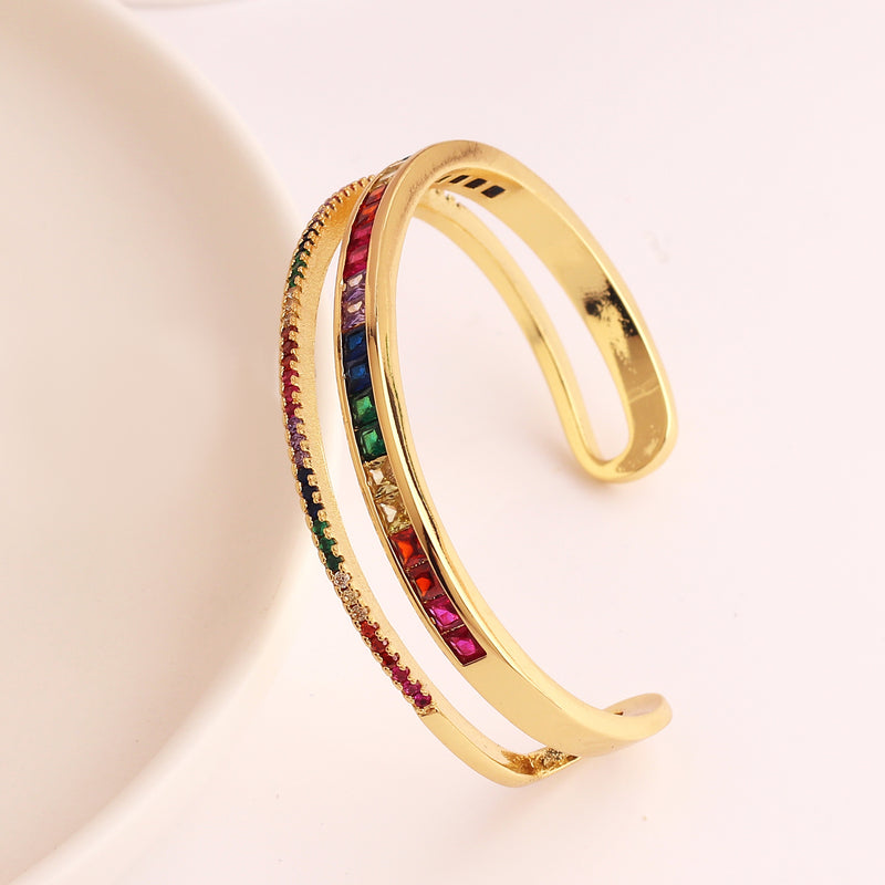 Personalized Double-Layer Rainbow Crystal Bracelet Gold Bracelet 18K