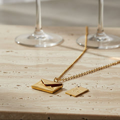 Creative Titanium Steel Envelope Necklace for Couples Golden loveyou