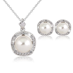 Bridal Rhinestone Pearl Necklace Earring Set - August Bloom