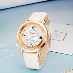 Liquid Sand Watch, Diamond Quartz Watch, Waterproof Leather Strap - August Bloom