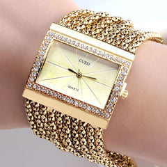 Fashion Square Women's Watch with Rhinestone Bracelet CU Gold