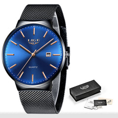 Ultra-thin Waterproof Mesh Strap Watch Blue black