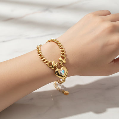 14K Gold Plated Heart-shaped Lock Pendant Bracelet Gold