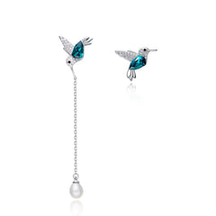 925 Silver Feather Earrings with Swarovski Crystal - August Bloom