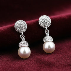 Contemporary Pearl Earrings with Silver Accents