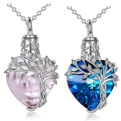 Tree of Life Heart Urn Necklace with Gemstone Pendant