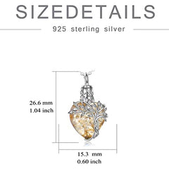 Tree of Life Heart Urn Necklace with Gemstone Pendant