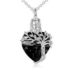 Tree of Life Heart Urn Necklace with Gemstone Pendant