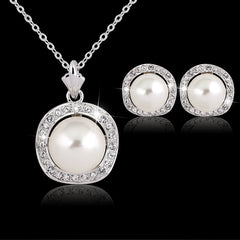 Bridal Rhinestone Pearl Necklace Earring Set - August Bloom