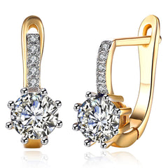 14K Rose Gold Huggie Stud Earrings - Multicolored CZ | Bridal Jewelry Gold CZ