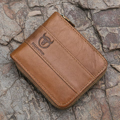 Captain Niu Leather Short Wallet with Card Slots Yellowish brown 120X125X25mm