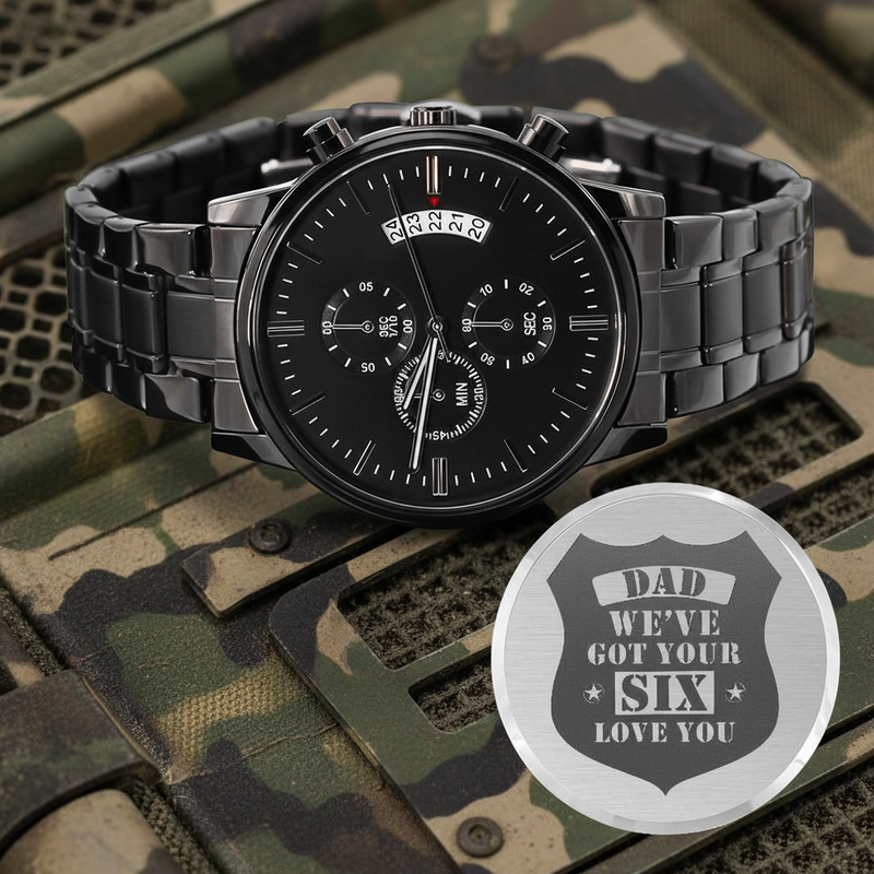 Engraved Watch We've Got Your Six (Charcoal Black) – Men's Watch