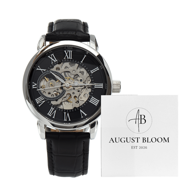 Men's Genuine Leather Openwork Watch - August Bloom