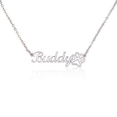 Classic Paw Print Name Necklace - August Bloom