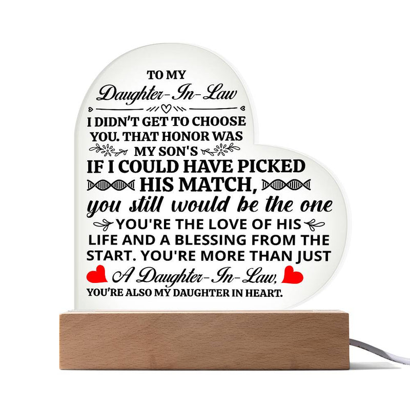 To My Daughter-in-Law Honor – Acrylic Heart Plaque - August Bloom