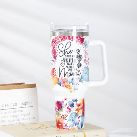 40oz Stainless Steel Insulated Tumbler (40oz) Letter Flower