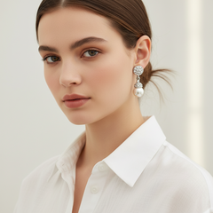 Contemporary Pearl Earrings with Silver Accents