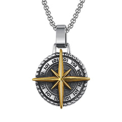 Men's Pendants Necklaces Jewelry for Adults with 23.6 Stainless Steel Square Pearl Chain (022-Golden Compass Necklaces) 022-Golden Compass Necklaces