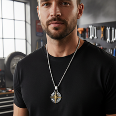 Men's Pendants Necklaces Jewelry for Adults with 23.6 Stainless Steel Square Pearl Chain (022-Golden Compass Necklaces)