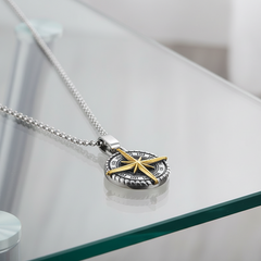 Men's Pendants Necklaces Jewelry for Adults with 23.6 Stainless Steel Square Pearl Chain (022-Golden Compass Necklaces)