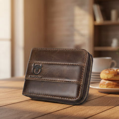 Captain Niu Leather Short Wallet with Card Slots Brown 120X125X25mm