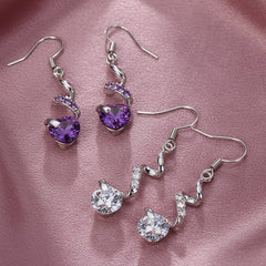 Purple Zircon Spiral Ear Hook Earrings