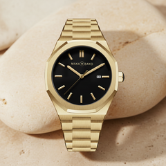 Steel Time Business Watch Black face gold chain