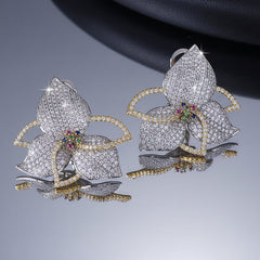 Petal and Leaf Statement Earrings white