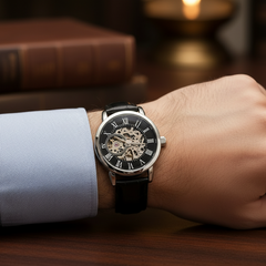 Men's Genuine Leather Openwork Watch