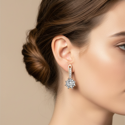 14K Rose Gold Huggie Stud Earrings - Multicolored CZ | Bridal Jewelry