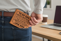 To My Son - Stand Tall –  Cowhide Leather Wallet - August Bloom